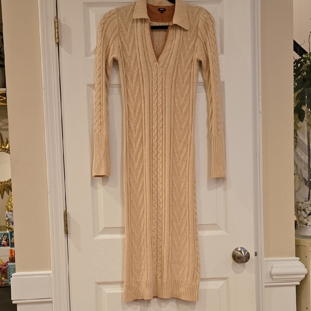 Monrow Cream Long Sleeve Knit Dress EUC